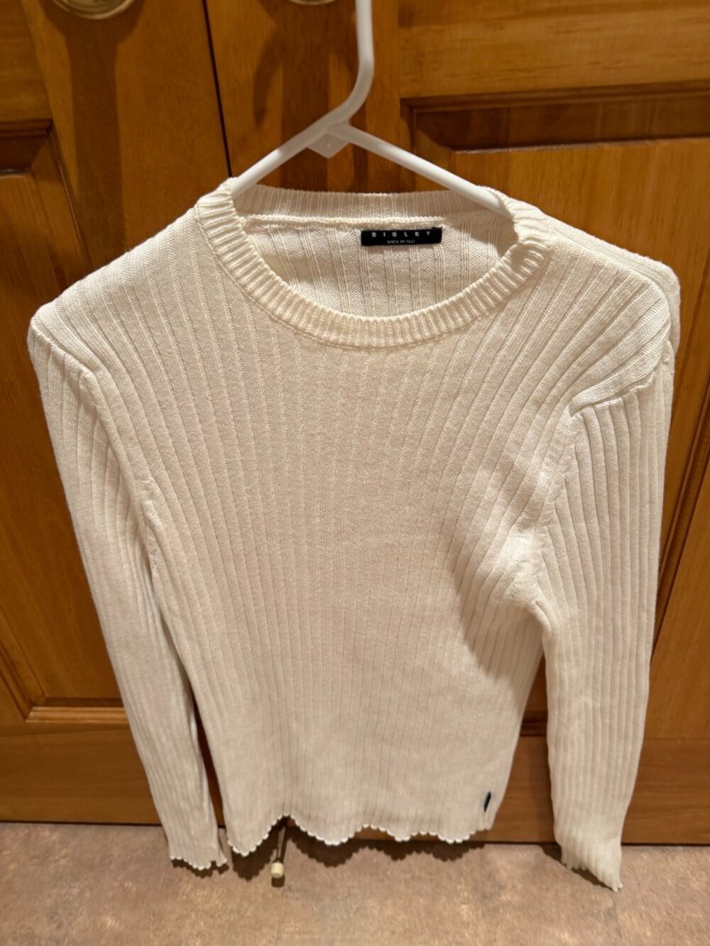 Sisley White Mens Made in Italy Ribbed Crew Neck